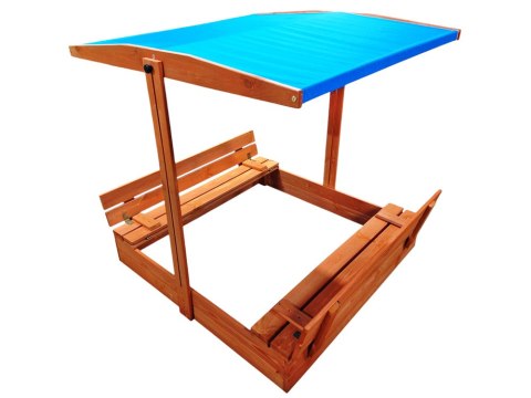 Producent niezdefiniowany Drewniana piaskownica z daszkiem i ławeczkami zamykana 120x120 cm SP0837