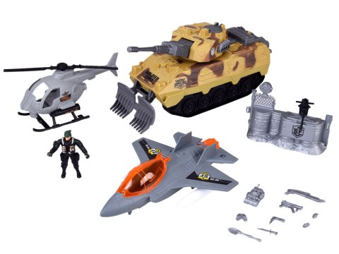 JOKOMISIADA Duży zestaw militarny czołg myśliwiec helikopter + żołnierz ZA5752