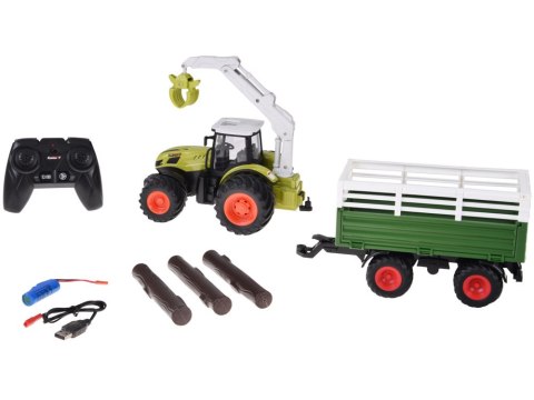JOKOMISIADA Sterowany Traktor na pilota z przyczepą i chwytakiem bale drewna RC0719