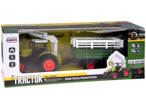 JOKOMISIADA Sterowany Traktor na pilota z przyczepą i chwytakiem bale drewna RC0719
