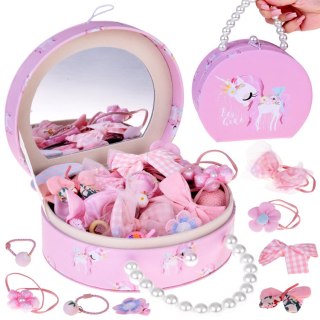 JOKOMISIADA Urocza szkatułka na biżuterię eko-skóra lusterko + ozdoby do włosów ZA5737