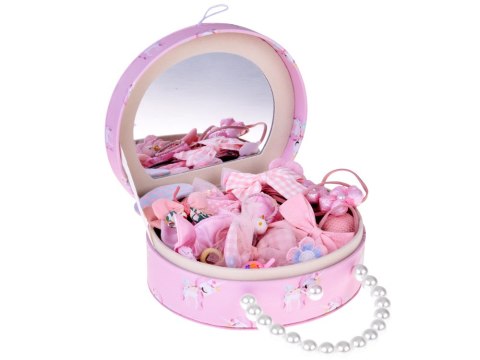 JOKOMISIADA Urocza szkatułka na biżuterię eko-skóra lusterko + ozdoby do włosów ZA5737