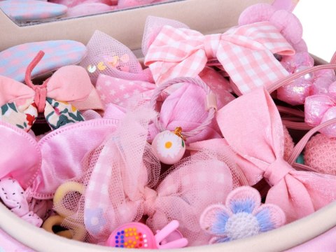 JOKOMISIADA Urocza szkatułka na biżuterię eko-skóra lusterko + ozdoby do włosów ZA5737