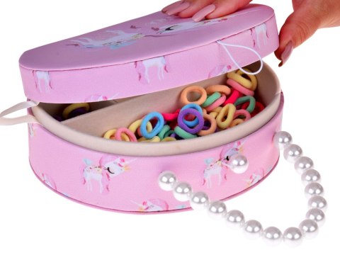 JOKOMISIADA Urocza szkatułka na biżuterię eko-skóra lusterko + ozdoby do włosów ZA5737