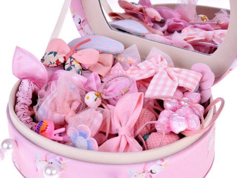 JOKOMISIADA Urocza szkatułka na biżuterię eko-skóra lusterko + ozdoby do włosów ZA5737