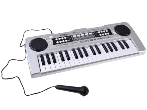 JOKOMISIADA Organy mini KEYBOARD 37-klawiszy + mikrofon SREBRNY IN0183