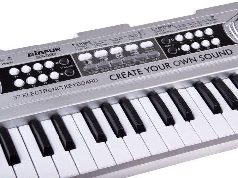 JOKOMISIADA Organy mini KEYBOARD 37-klawiszy + mikrofon SREBRNY IN0183