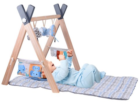 JOKOMISIADA Stojak Drewniany Mata Edukacyjna Gimnastyczna Baby Gym dla Niemowląt ZA5882