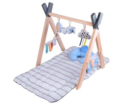 JOKOMISIADA Stojak Drewniany Mata Edukacyjna Gimnastyczna Baby Gym dla Niemowląt ZA5882
