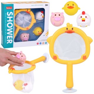 JOKOMISIADA Zabawki do kąpieli ŁOWIENIE 3 gumowe zwierzątka bez dziurki + sitko ZA5924