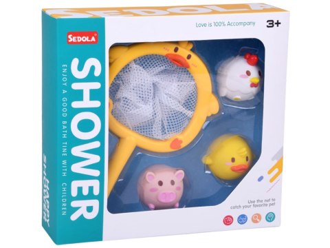 JOKOMISIADA Zabawki do kąpieli ŁOWIENIE 3 gumowe zwierzątka bez dziurki + sitko ZA5924