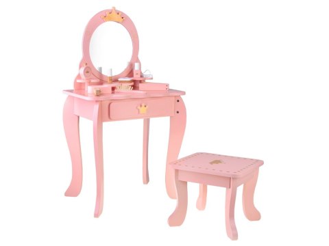 JOKOMISIADA Drewniana Królewska Toaletka z lustrem + krzesełko + akcesoria ZA5934