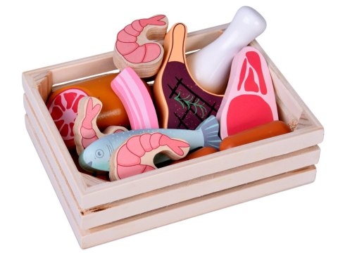 JOKOMISIADA Drewniana SKRZYNKA Z WĘDLINAMI - zestaw zabawkowych mięs dla dzieci ZA5942