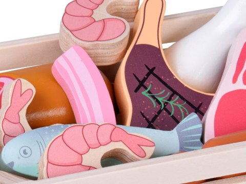 JOKOMISIADA Drewniana SKRZYNKA Z WĘDLINAMI - zestaw zabawkowych mięs dla dzieci ZA5942