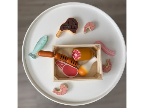 JOKOMISIADA Drewniana SKRZYNKA Z WĘDLINAMI - zestaw zabawkowych mięs dla dzieci ZA5942