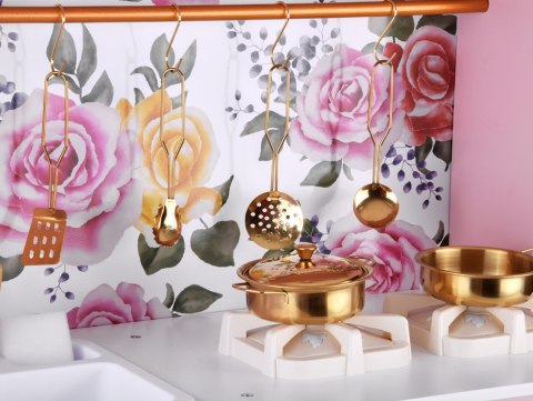 Producent niezdefiniowany Drewniana kuchnia dla dzieci RÓŻANA - palnik zlew garnki akcesoria ZA5932