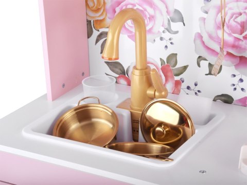 Producent niezdefiniowany Drewniana kuchnia dla dzieci RÓŻANA - palnik zlew garnki akcesoria ZA5932