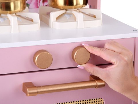 Producent niezdefiniowany Drewniana kuchnia dla dzieci RÓŻANA - palnik zlew garnki akcesoria ZA5932