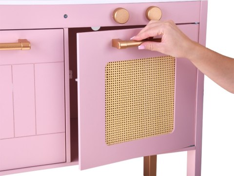 Producent niezdefiniowany Drewniana kuchnia dla dzieci RÓŻANA - palnik zlew garnki akcesoria ZA5932