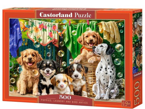 Castorland Puzzle 500-elementów Puppies, Laundry and Bird Antics B-54152