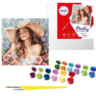 Ideyka Malowanie po numerach 40 x 40 cm KHO8569 Dziewczyna w kapeluszu wśród kwiatów AP0100