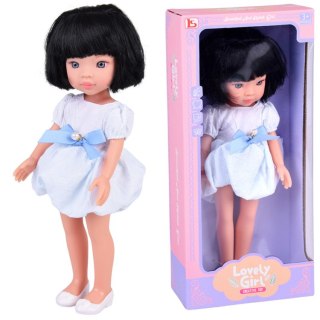 JOKOMISIADA Lovely Girl Lalka z czarnymi krótkimi włosami w białej sukience 33cm ZA5850