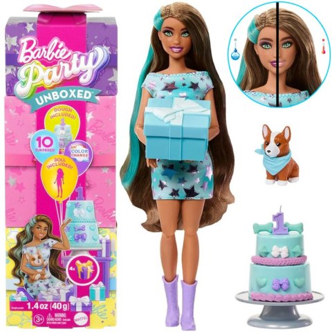 Mattel Mattel Barbie Party Unboxed lalka z serii: Urodziny + pies corgi ZA6066