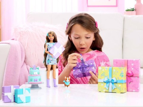 Mattel Mattel Barbie Party Unboxed lalka z serii: Urodziny + pies corgi ZA6066