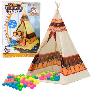 LEAN Toys Namiot Tipi Indiański Baza Dla Dzieci + 60 Piłek 155 cm