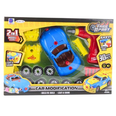 LEAN Toys Zestaw Małego Mechanika Rozkręcany Samochód Wkrętarka Światła Dźwięki