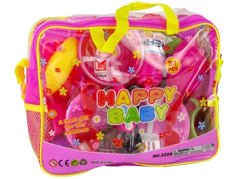 LEAN Toys Zestaw Naczyń w Torbie 31 Elementów Różowe