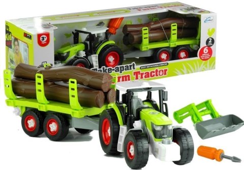 LEAN Toys Rozkręcany Traktor z Przyczepą z Drewnem 43 cm