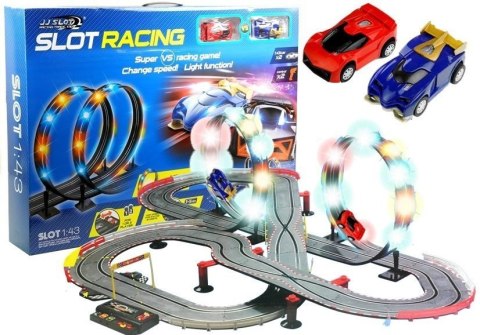 LEAN Toys Tor Wyścigowy 2 Autka Slot Cars 1:43 Pętla Lampki