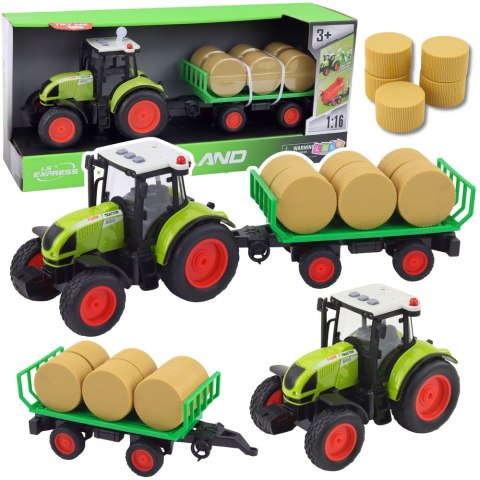 LEAN Toys Traktor Farmerski Rolniczy Przyczepa Bale Siana Zielony 1:16