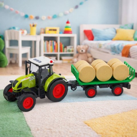 LEAN Toys Traktor Farmerski Rolniczy Przyczepa Bale Siana Zielony 1:16