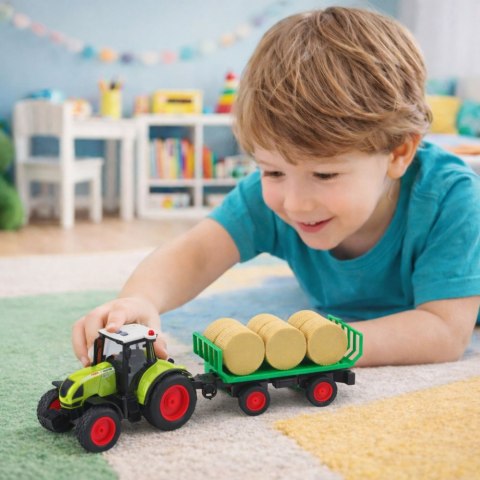 LEAN Toys Traktor Farmerski Rolniczy Przyczepa Bale Siana Zielony 1:16