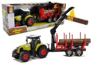 LEAN Toys Traktor z Przyczepą leśną z Drewnem i Ramieniem
