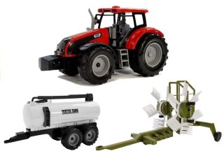 LEAN Toys Traktor z Przyczepką, Zgrabiarką i Cysterną Czerwony
