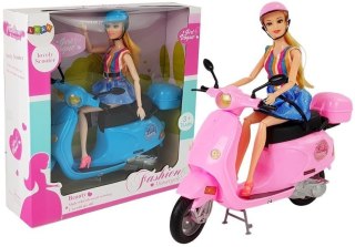 LEAN Toys Zestaw Lalka Ze Skuterem Kask Długie Włosy Różowy