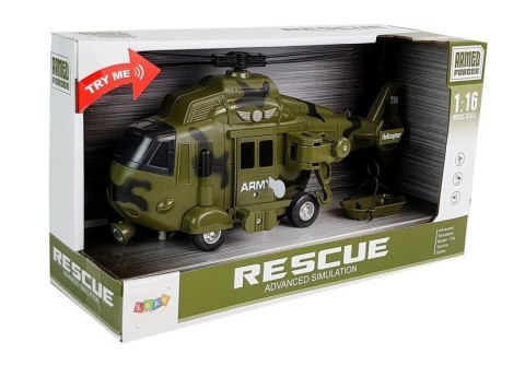 LEAN Toys Helikopter Wojskowy Ratunkowy 1:16 Hak Dźwięk Światła