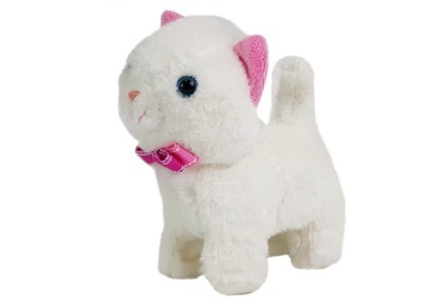 LEAN Toys Interaktywny Kot na Baterie Biały Chodzi i Śpiewa Dźwięk