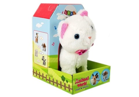 LEAN Toys Interaktywny Kot na Baterie Biały Chodzi i Śpiewa Dźwięk