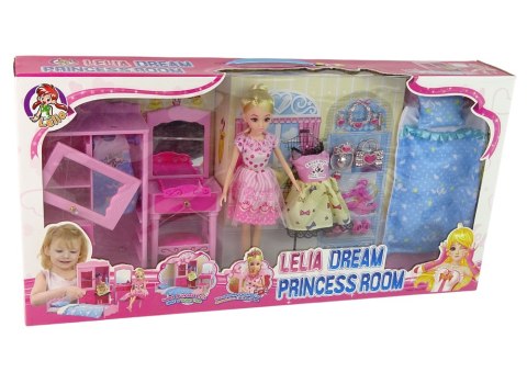 LEAN Toys Lalka Meble Zestaw Łóżko Szafa Toaletka