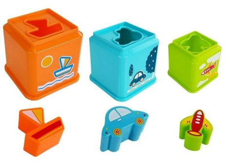 LEAN Toys Piramidka Kubeczki Kwadrat z Obrazkami Pojazdów Sorter dla Niemowlaka