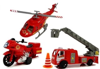 LEAN Toys Zestaw Pojazdów Straż Pożarna Helikopter Motor Światło Dźwięki