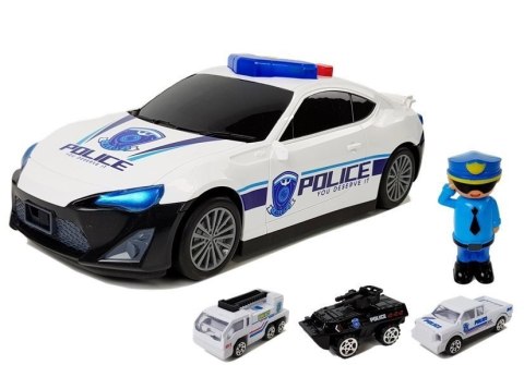 LEAN Toys Auto Policyjne Schowek Garaż 2w1 Policjant Małe Autka Dźwięk Światła