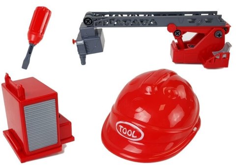 LEAN Toys Zestaw DIY Wóz Strażacki 2w1 Wymienne Podnośniki Śrubokręt Dźwięk Efekty Świetlne Kask