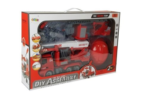 LEAN Toys Zestaw DIY Wóz Strażacki 2w1 Wymienne Podnośniki Śrubokręt Dźwięk Efekty Świetlne Kask