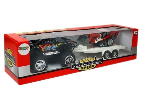 LEAN Toys Zestaw Pojazdów z Napędem Frykcyjnym Auto Terenowe Czarne Koparka Traktor