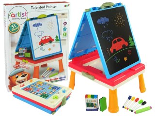 LEAN Toys Tablica 3w1 Magnetyczno -Kredowa, Stolik Do Gier Niebieska